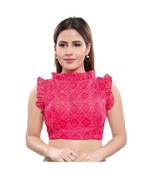 Silk Blend Padded Boat Neck Pink Blouse