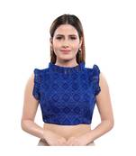 Silk Blend Padded Boat Neck Royal-Blue Blouse