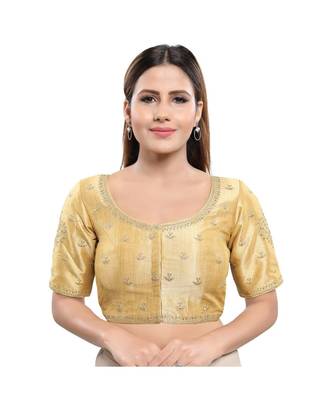 Art Silk Padded Round Neck Gold Blouse 1