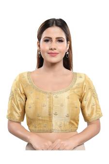 Art Silk Padded Round Neck Gold Blouse