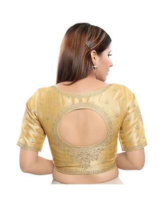 Art Silk Padded Round Neck Gold Blouse 3