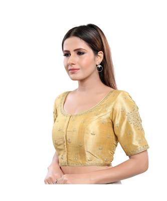 Art Silk Padded Round Neck Gold Blouse 4