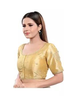Art Silk Padded Round Neck Gold Blouse