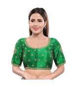 Art Silk Padded Round Neck Green Blouse