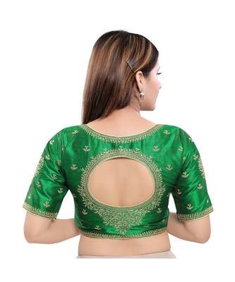 Art Silk Padded Round Neck Green Blouse 2