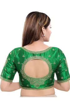 Art Silk Padded Round Neck Green Blouse