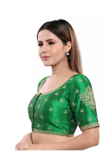 Art Silk Padded Round Neck Green Blouse
