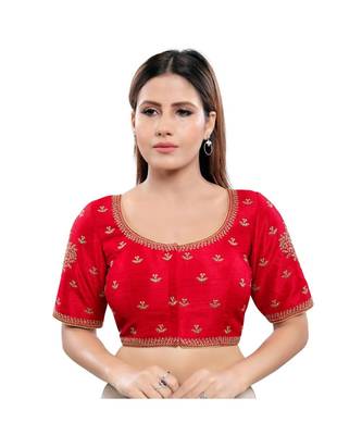 Art Silk Padded Round Neck Red Blouse 1