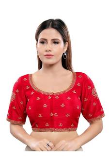 Art Silk Padded Round Neck Red Blouse