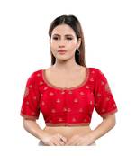 Art Silk Padded Round Neck Red Blouse