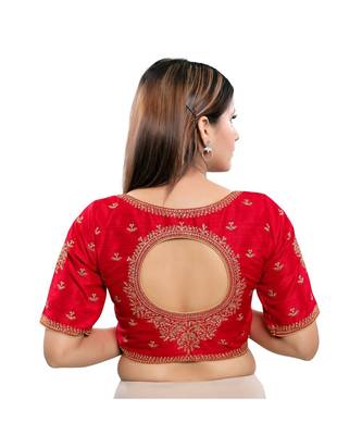 Art Silk Padded Round Neck Red Blouse 2