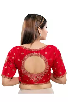 Art Silk Padded Round Neck Red Blouse