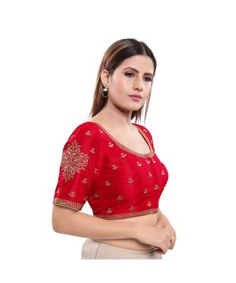 Art Silk Padded Round Neck Red Blouse 3
