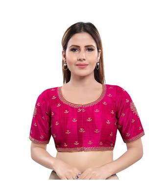 Art Silk Padded Round Neck Tomato-Pink Blouse 1