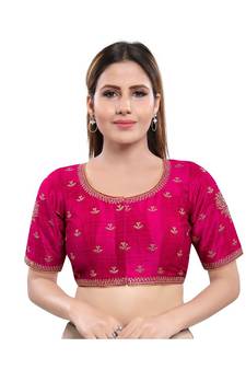 Art Silk Padded Round Neck Tomato-Pink Blouse