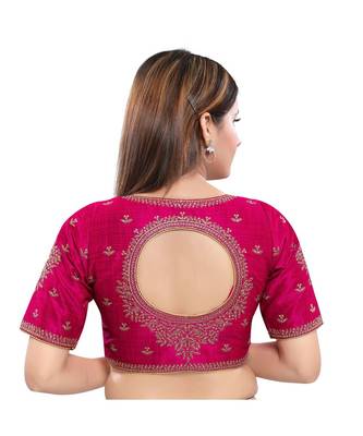 Art Silk Padded Round Neck Tomato-Pink Blouse 2