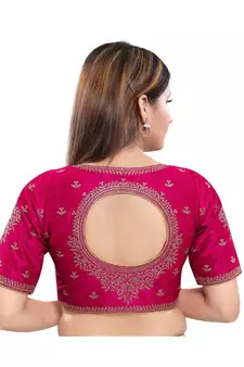Art Silk Padded Round Neck Tomato-Pink Blouse