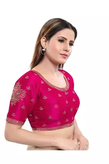 Art Silk Padded Round Neck Tomato-Pink Blouse