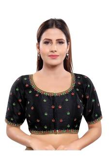 Art Silk Padded Round Neck Black Blouse
