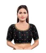 Art Silk Padded Round Neck Black Blouse