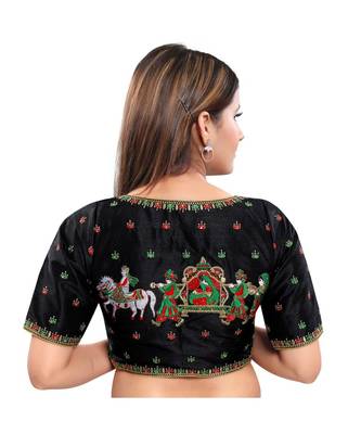 Art Silk Padded Round Neck Black Blouse 2