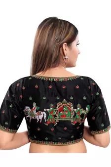 Art Silk Padded Round Neck Black Blouse