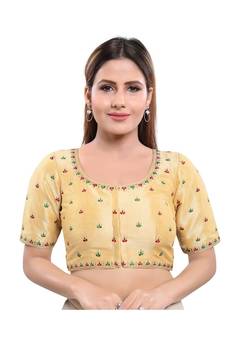 Art Silk Padded Round Neck Cream Blouse