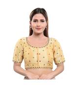 Art Silk Padded Round Neck Cream Blouse