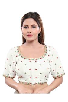 Art Silk Padded Round Neck White Blouse