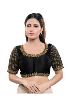 Art Silk Padded Round Neck Black Blouse