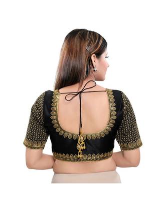 Art Silk Padded Round Neck Black Blouse 2