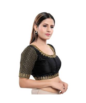 Art Silk Padded Round Neck Black Blouse 3