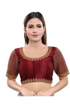 Art Silk Padded Round Neck Dark-Maroon Blouse