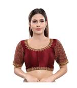 Art Silk Padded Round Neck Dark-Maroon Blouse