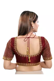 Art Silk Padded Round Neck Dark-Maroon Blouse