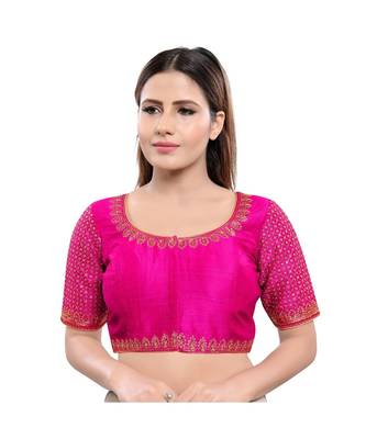 Art Silk Padded Round Neck Dark-Pink Blouse 1
