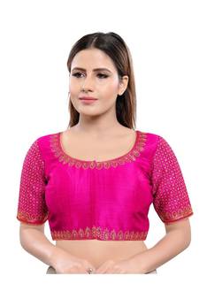 Art Silk Padded Round Neck Dark-Pink Blouse