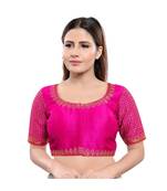 Art Silk Padded Round Neck Dark-Pink Blouse