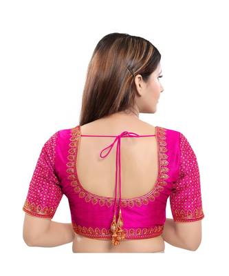 Art Silk Padded Round Neck Dark-Pink Blouse 2
