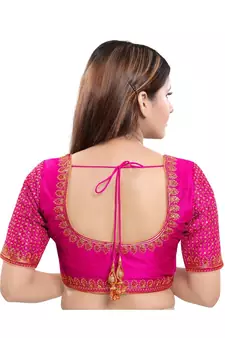 Art Silk Padded Round Neck Dark-Pink Blouse