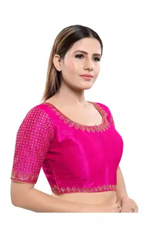 Art Silk Padded Round Neck Dark-Pink Blouse