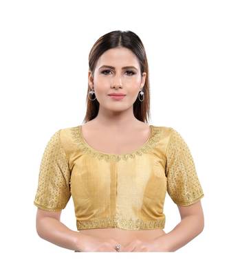 Art Silk Padded Round Neck Gold Blouse 1