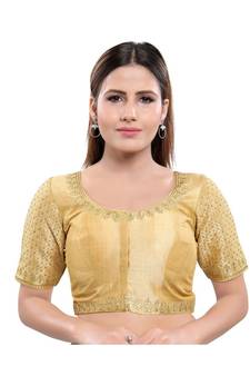 Art Silk Padded Round Neck Gold Blouse