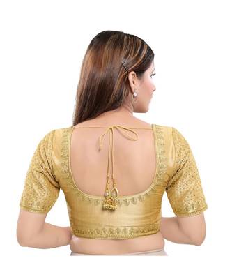 Art Silk Padded Round Neck Gold Blouse 2