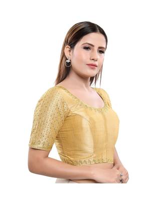 Art Silk Padded Round Neck Gold Blouse 3