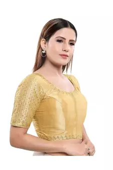 Art Silk Padded Round Neck Gold Blouse