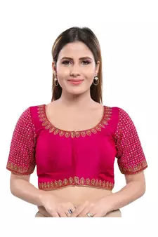 Muhenera Art Silk Padded Round Neck Magenta Blouse