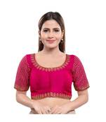 Art Silk Padded Round Neck Magenta Blouse