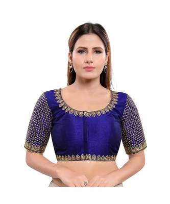 Art Silk Padded Round Neck Navy-Blue Blouse 1