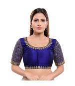 Art Silk Padded Round Neck Navy-Blue Blouse